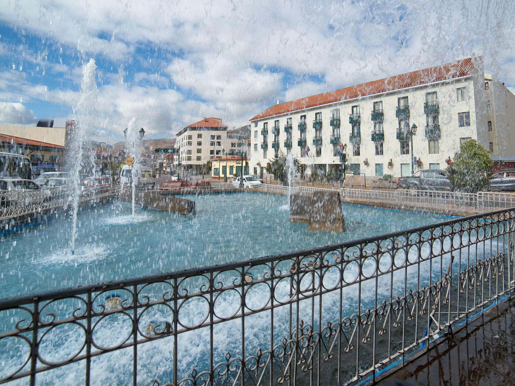 a water fountain in a city