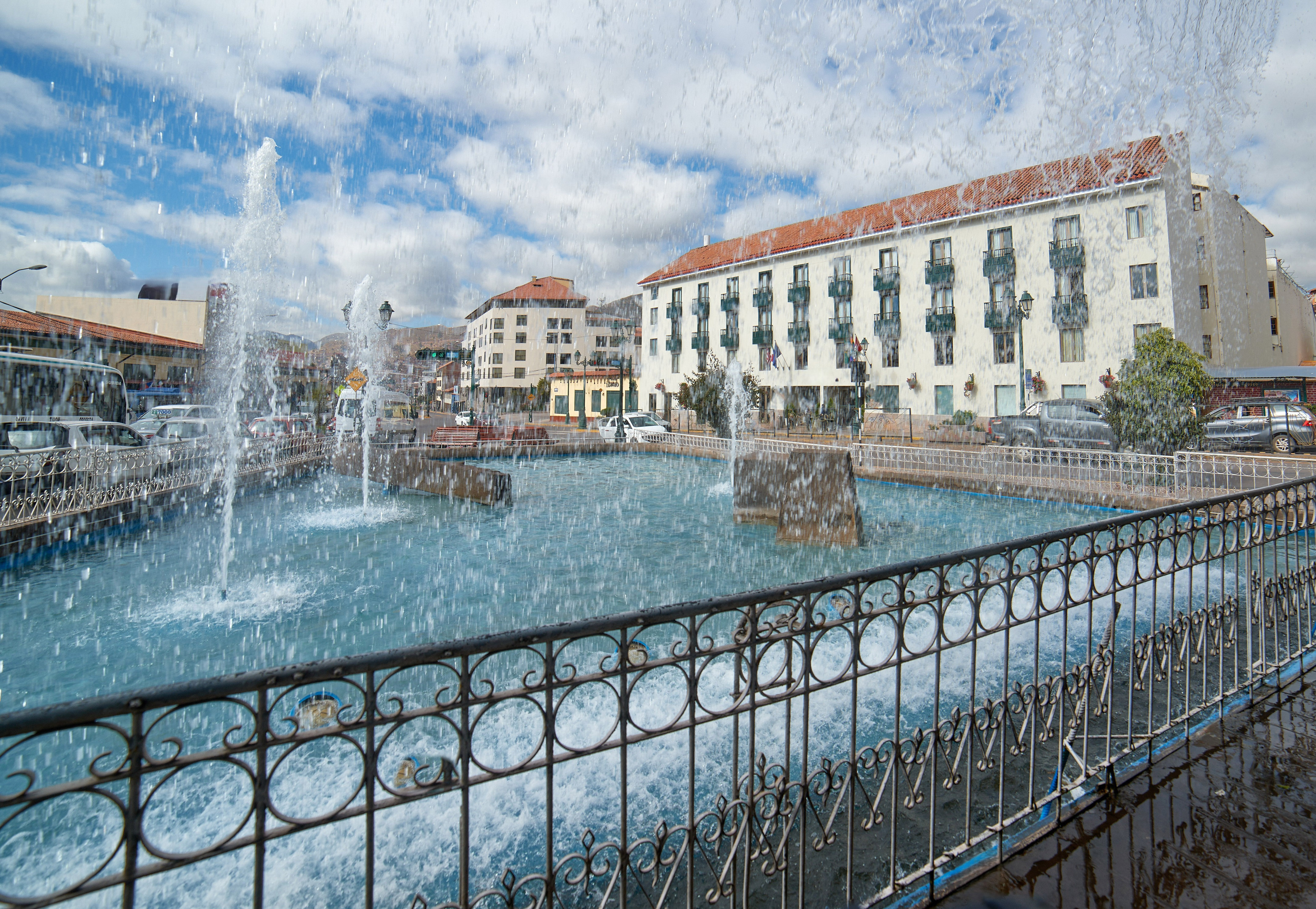 a water fountain in a city