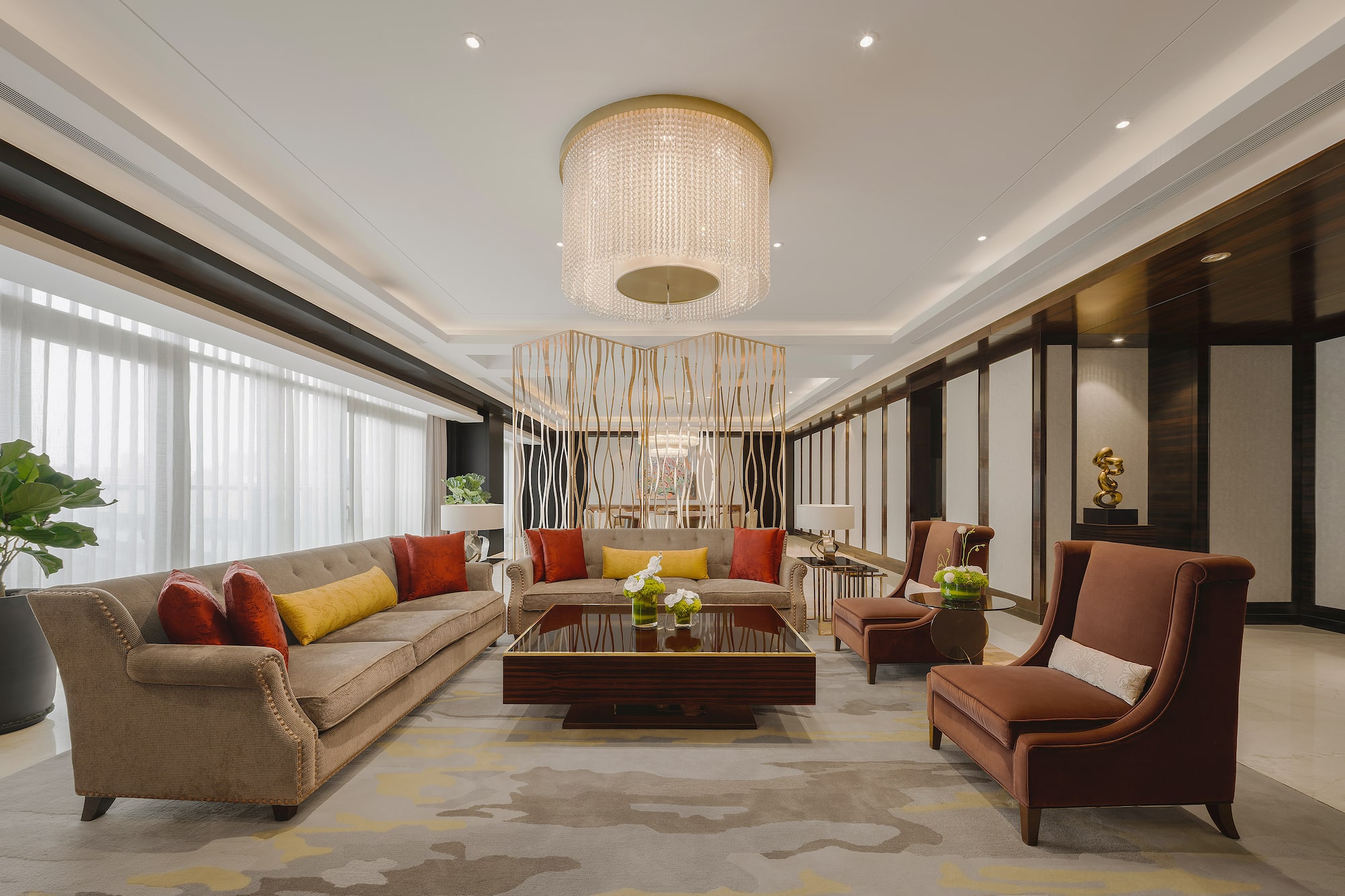 a room with couches and chairs