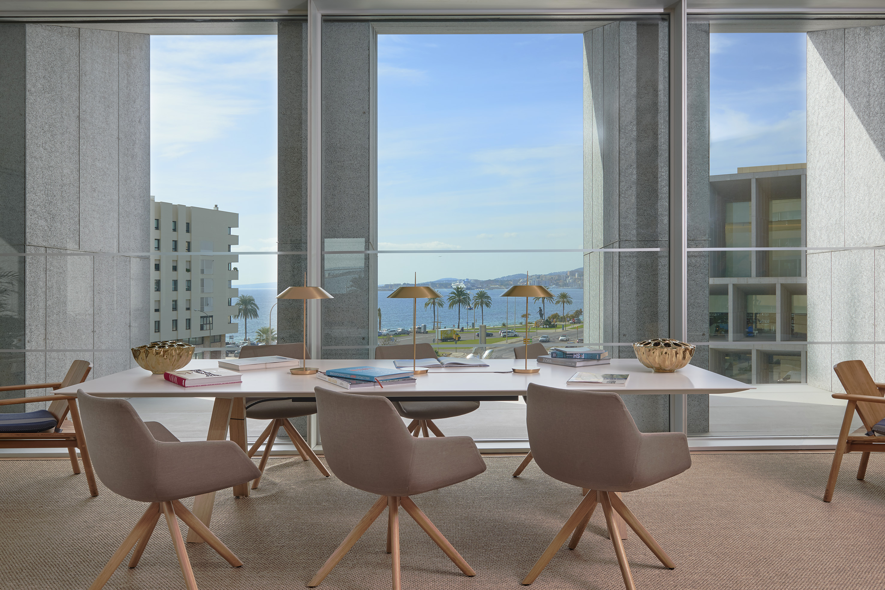 a room with a table and chairs