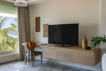 a tv on a table