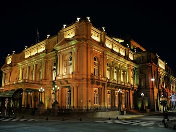 a large building with lights at night