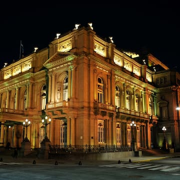 a large building with lights at night