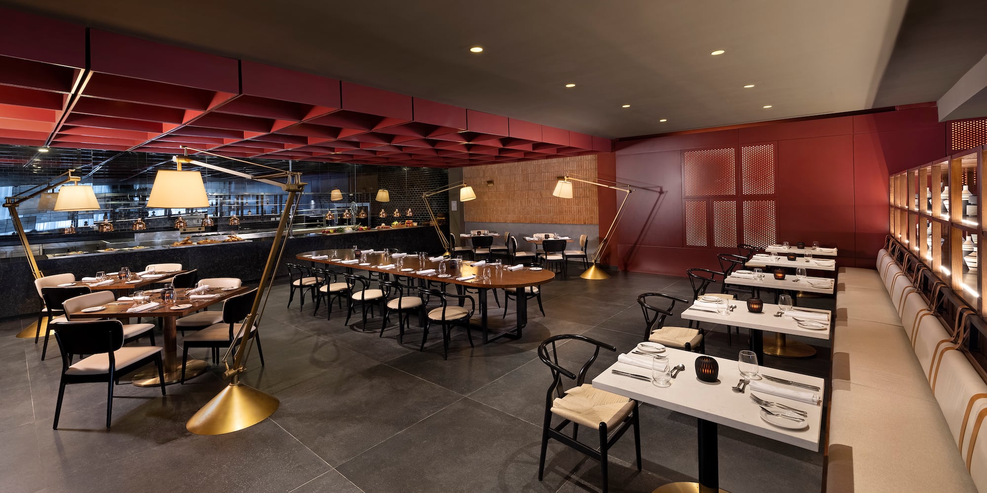 a restaurant with tables and chairs