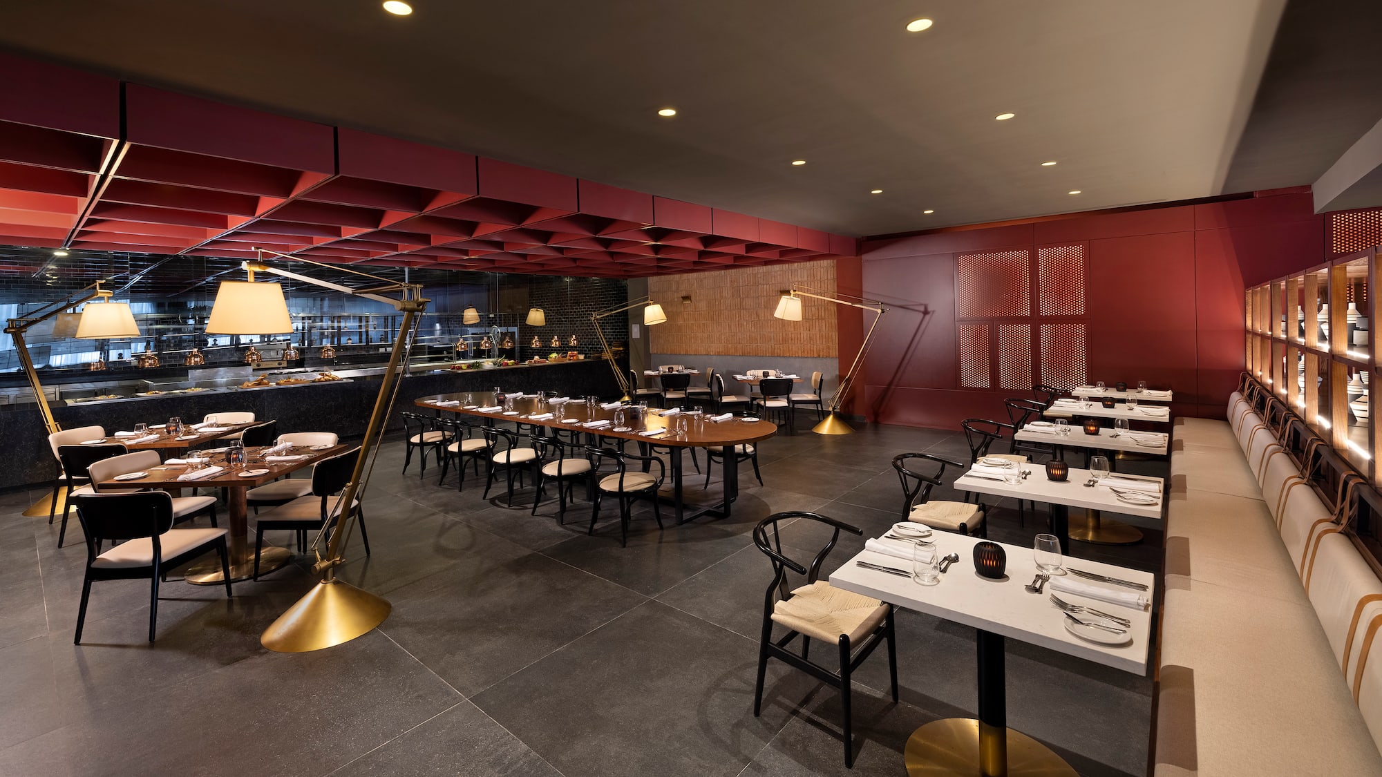 a restaurant with tables and chairs