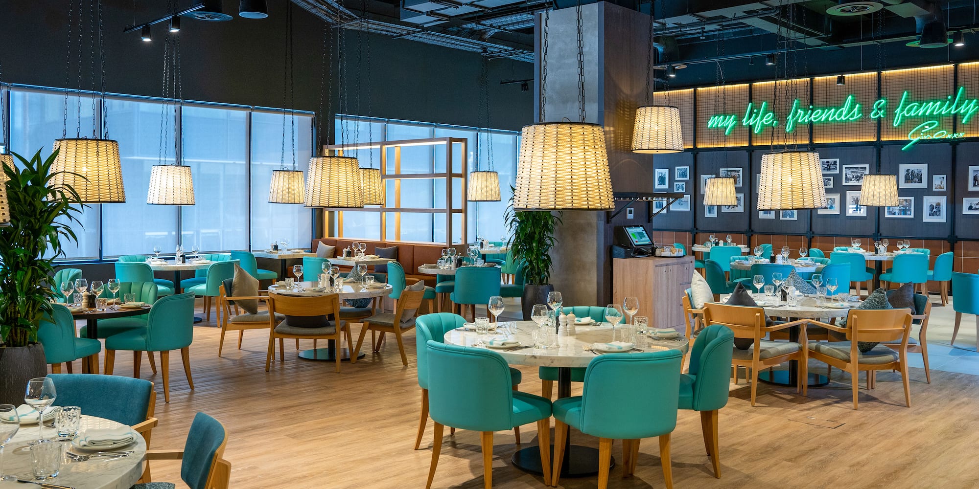 a restaurant with tables and chairs