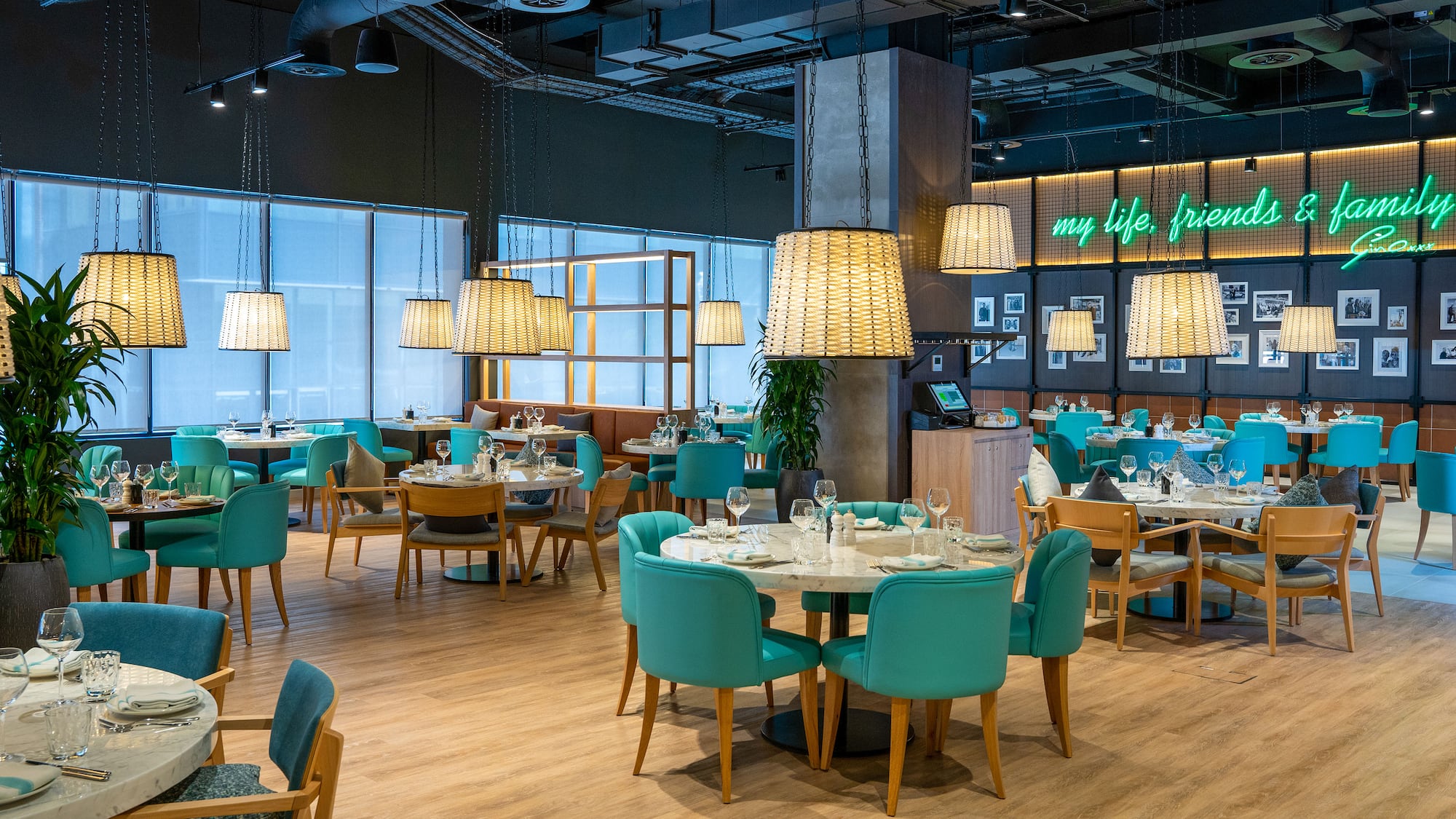 a restaurant with tables and chairs