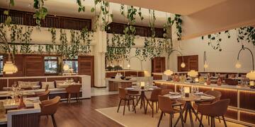 a room with tables and chairs