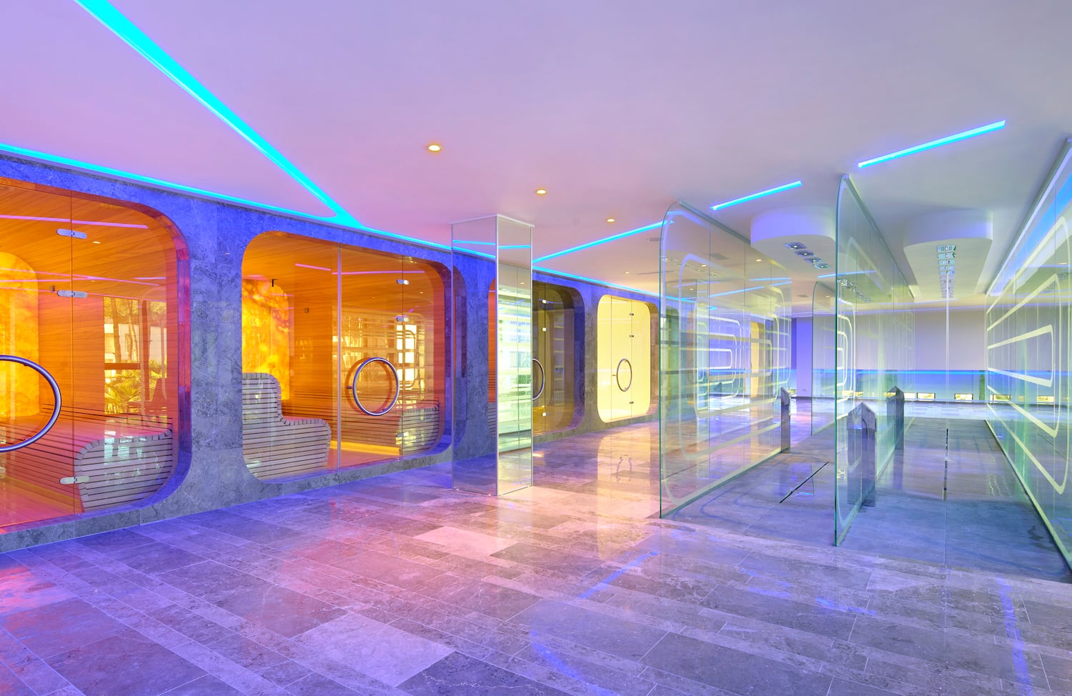 a glass walls in a room