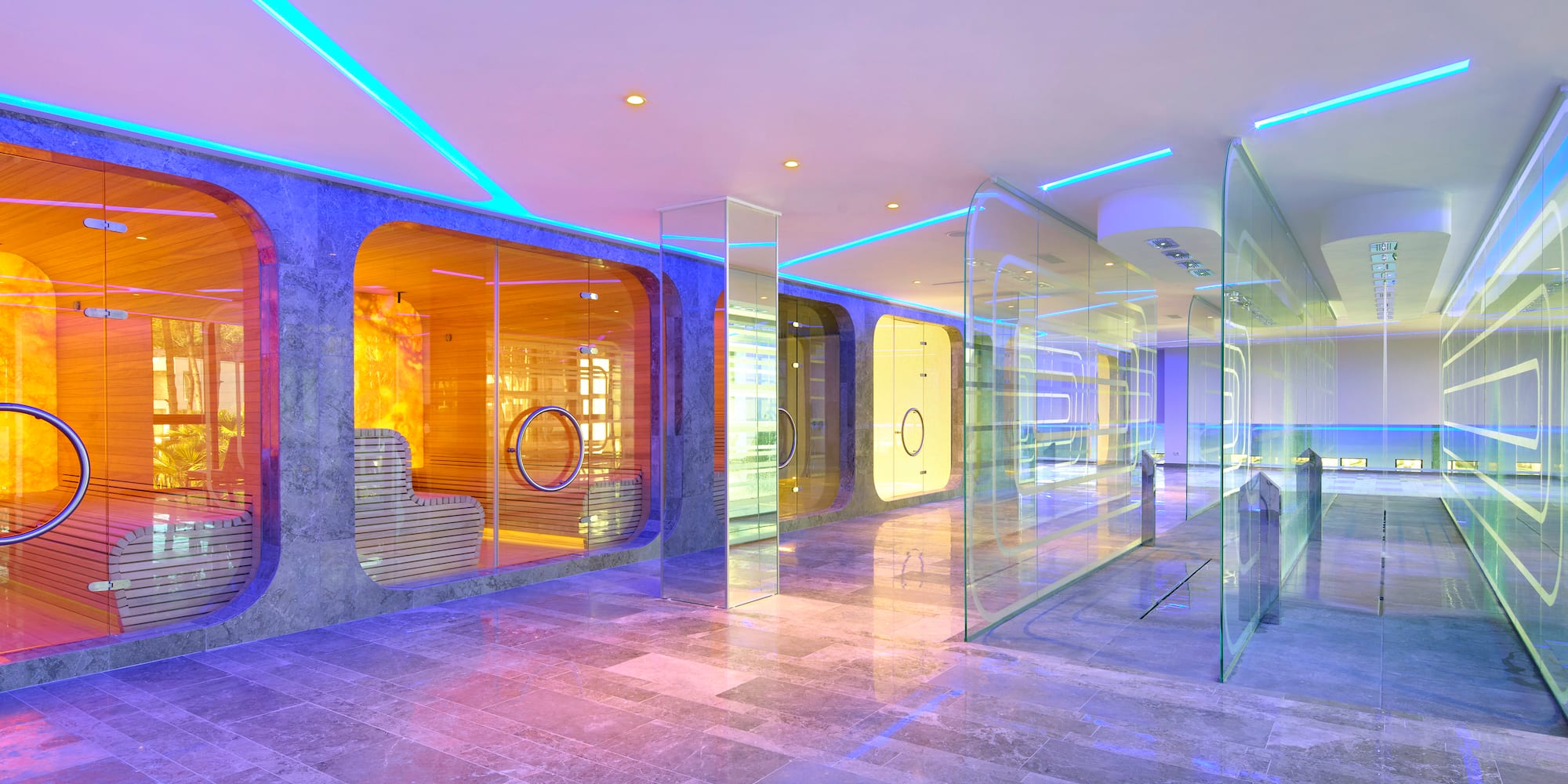 a glass walls in a room