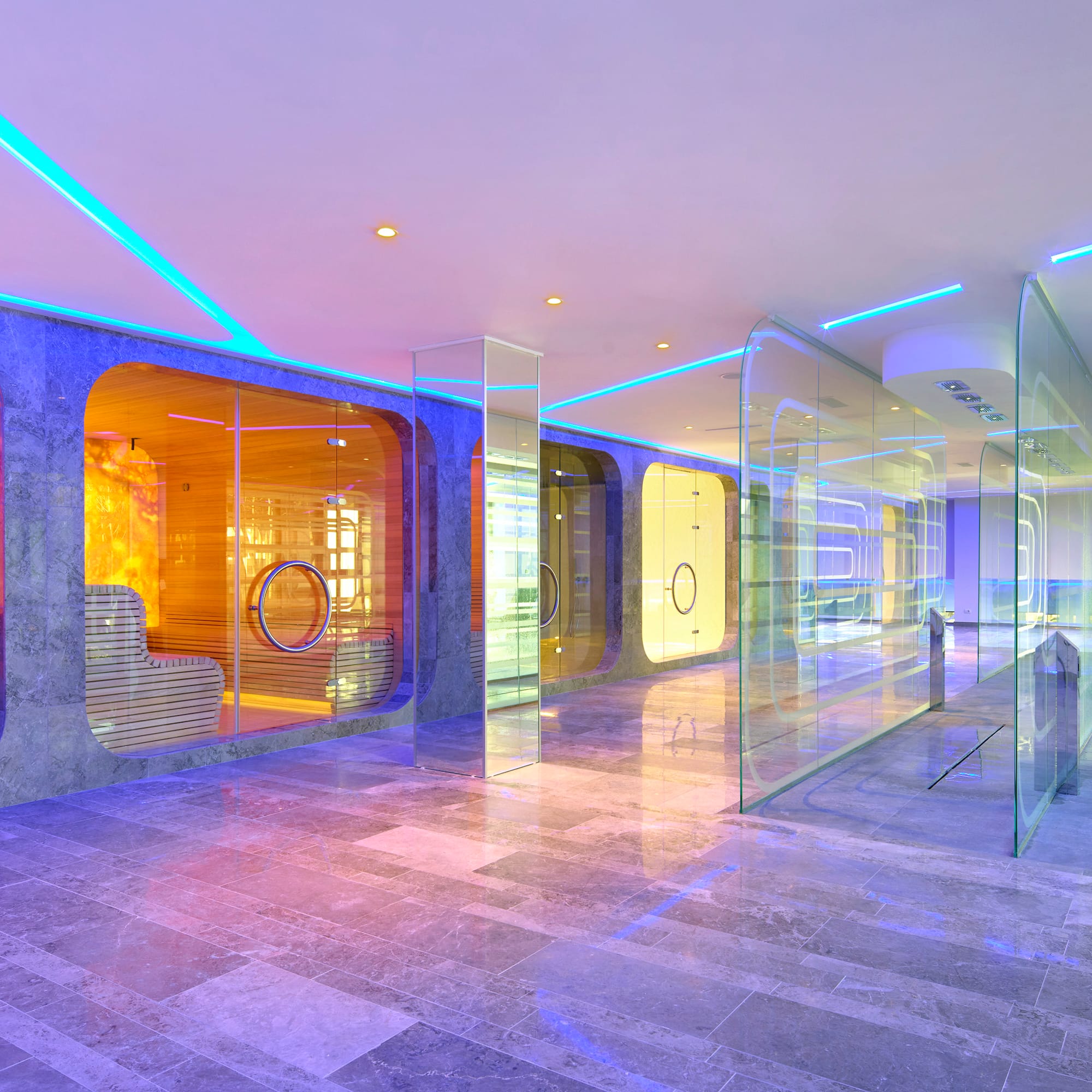 a glass walls in a room