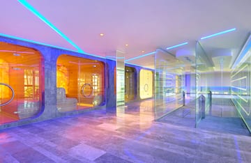 a glass walls in a room