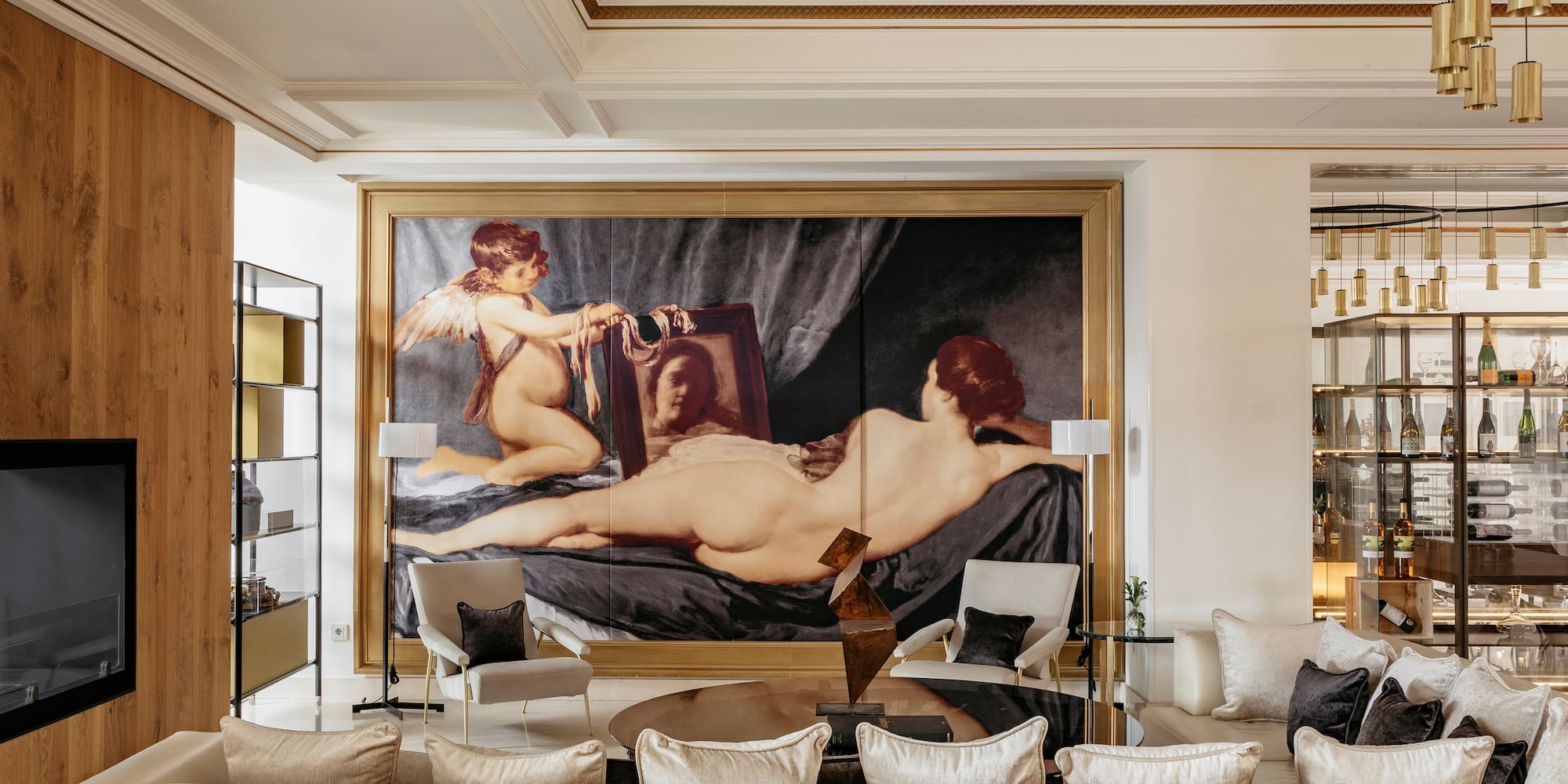 a large painting in a room