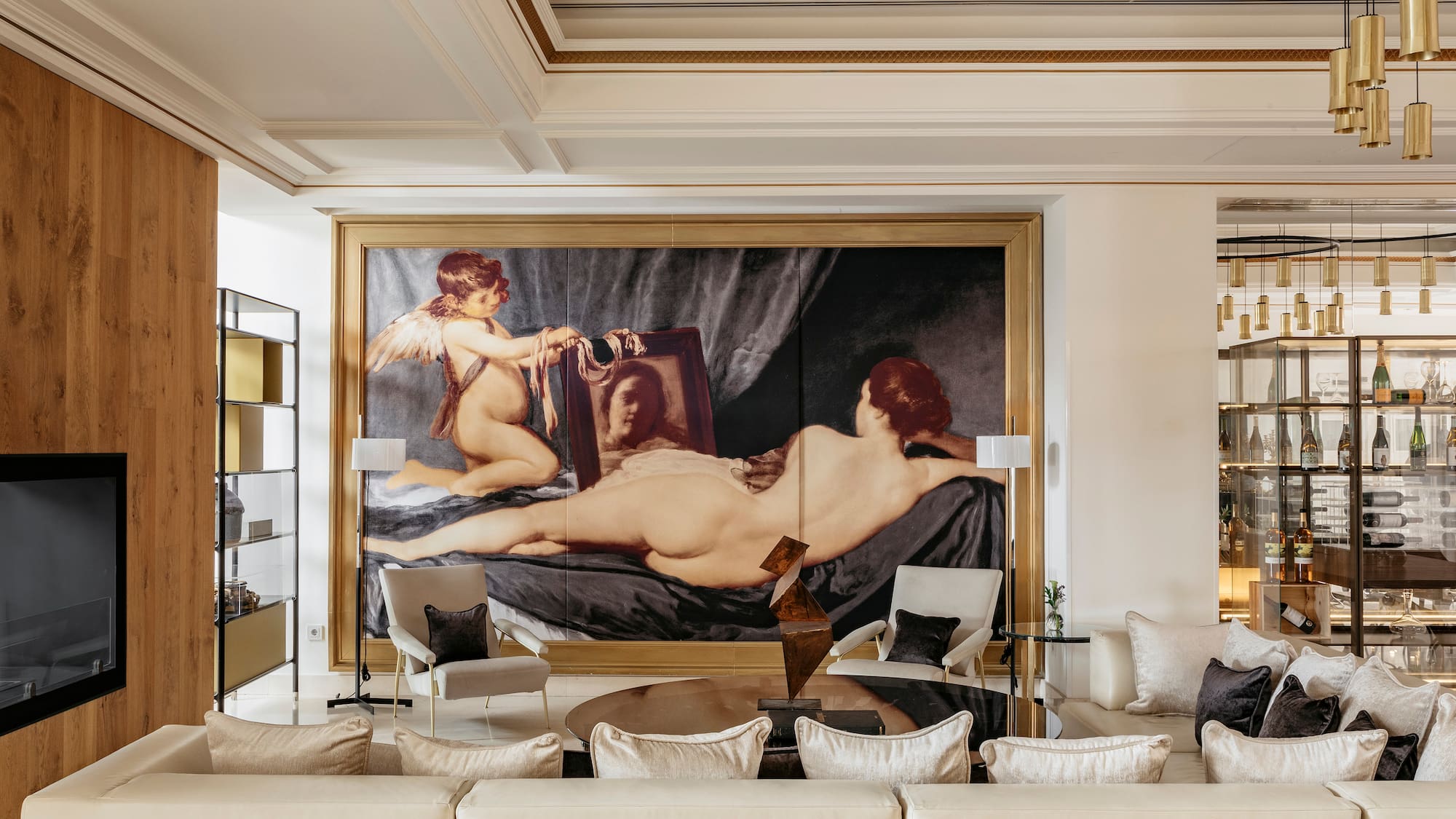 a large painting in a room