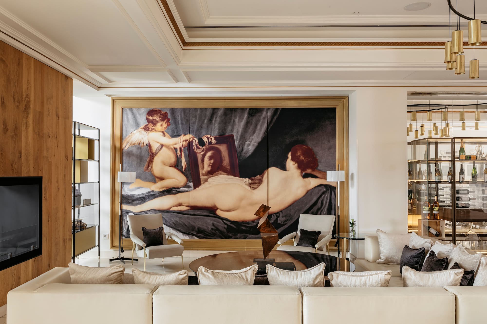 a large painting in a room
