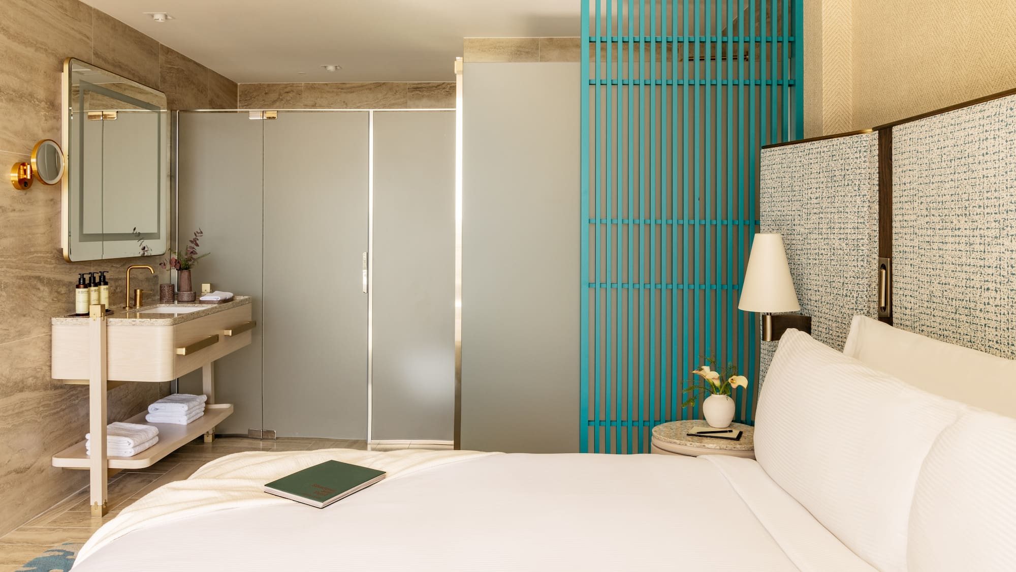 a room with a bed and a closet