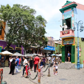 a group of people in a street