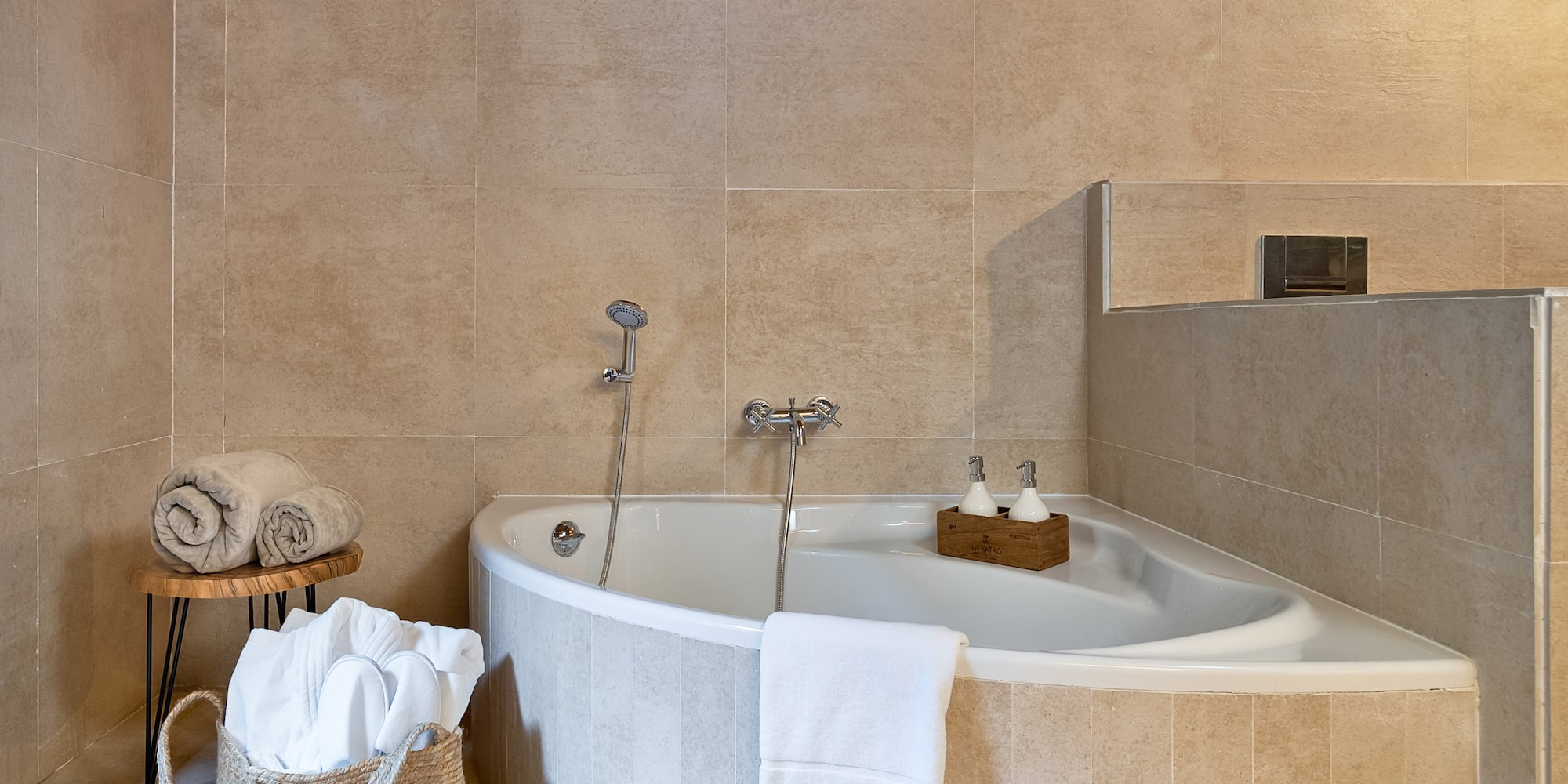 a bathtub in a bathroom