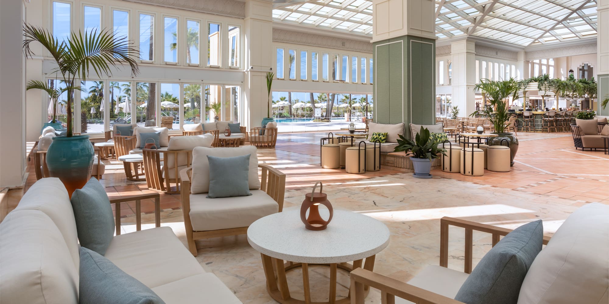 a room with chairs and tables