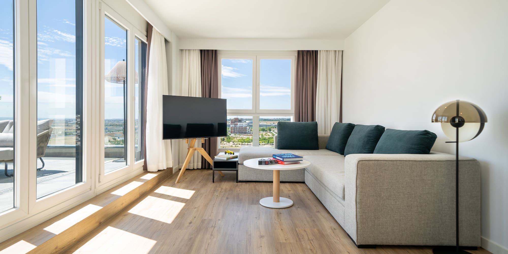 a living room with a couch and a table