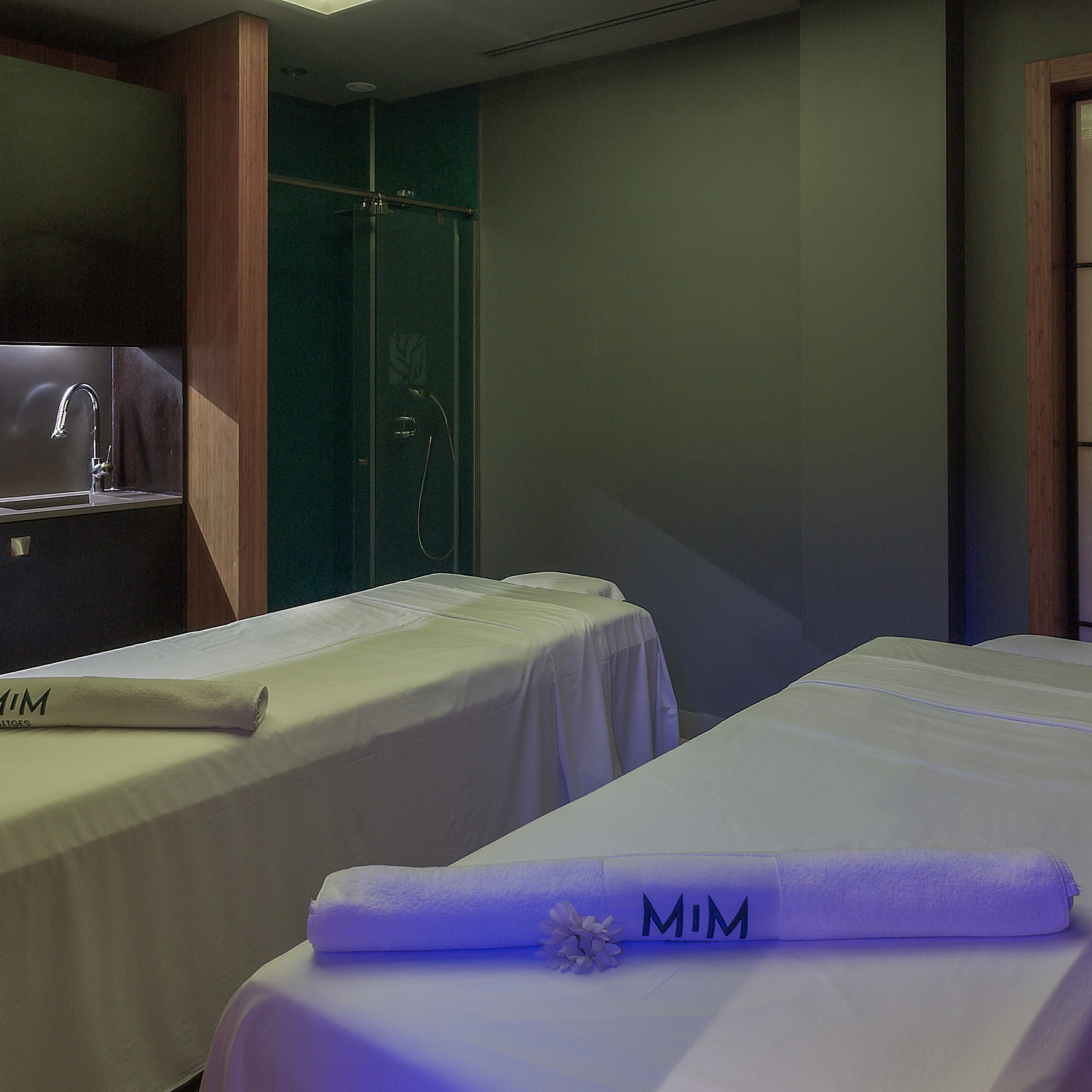 a massage table in a room