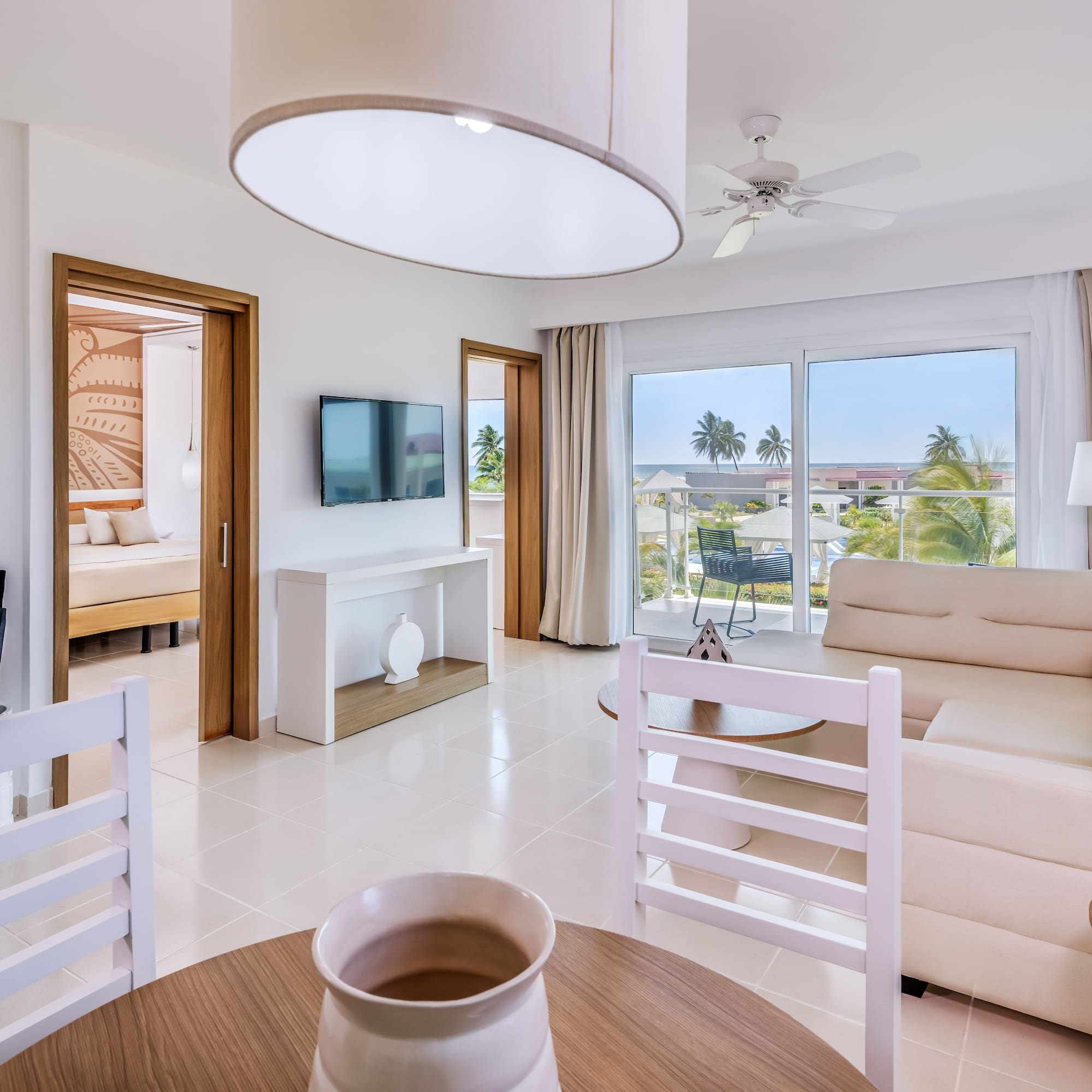 a room with a television and a couch