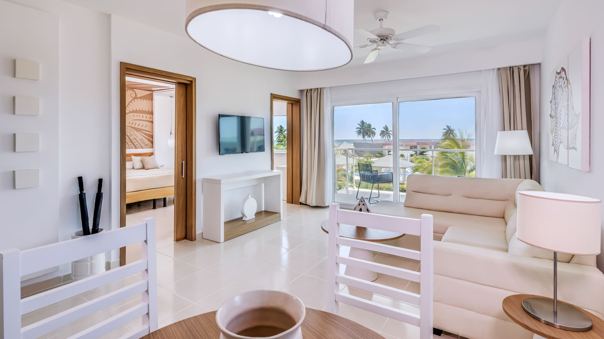 a room with a television and a couch