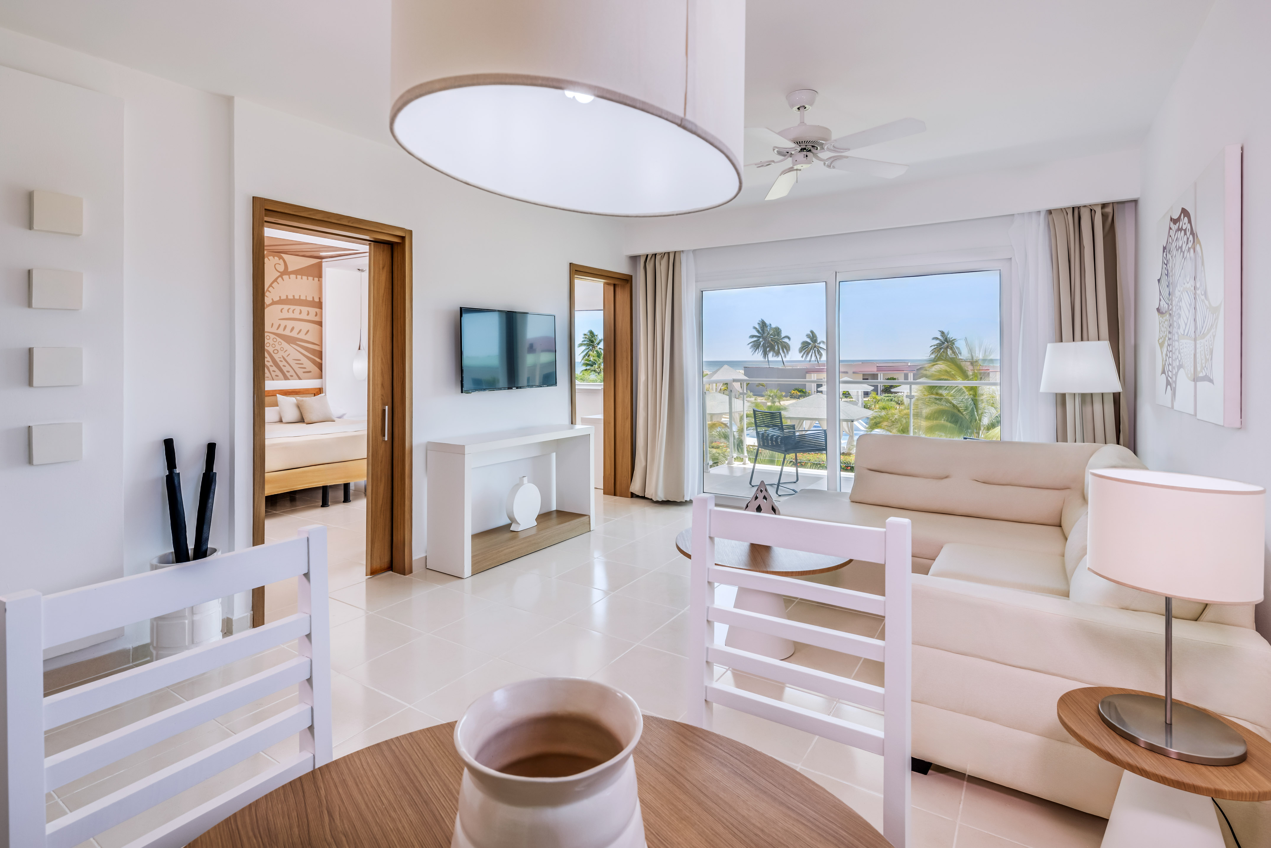 a room with a television and a couch