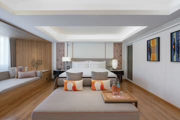 a room with a bed and a table