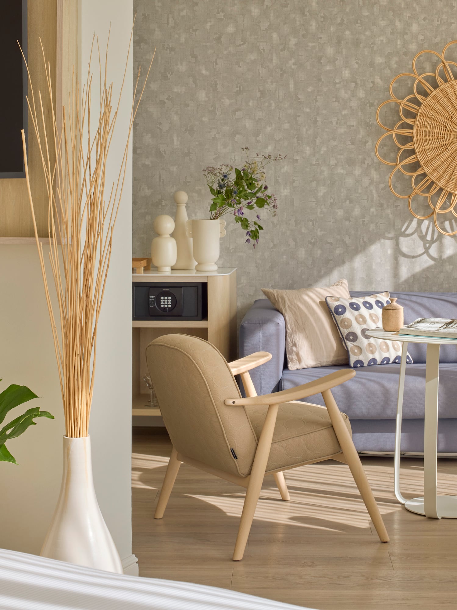 a room with a couch and a tv