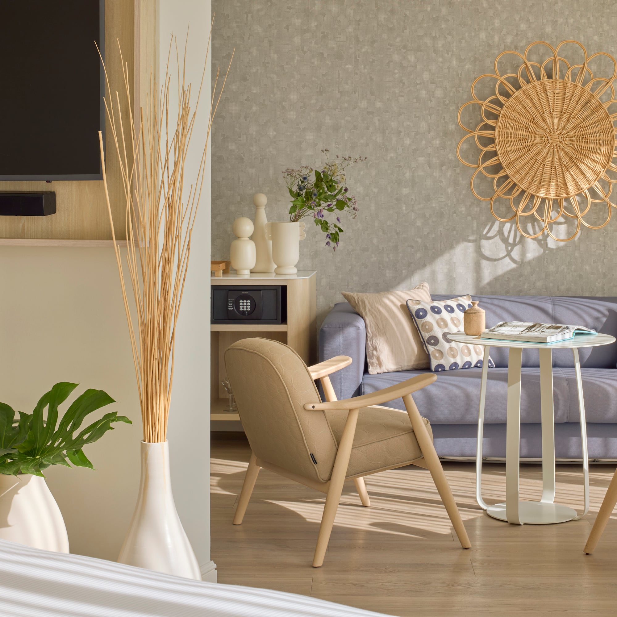 a room with a couch and a tv