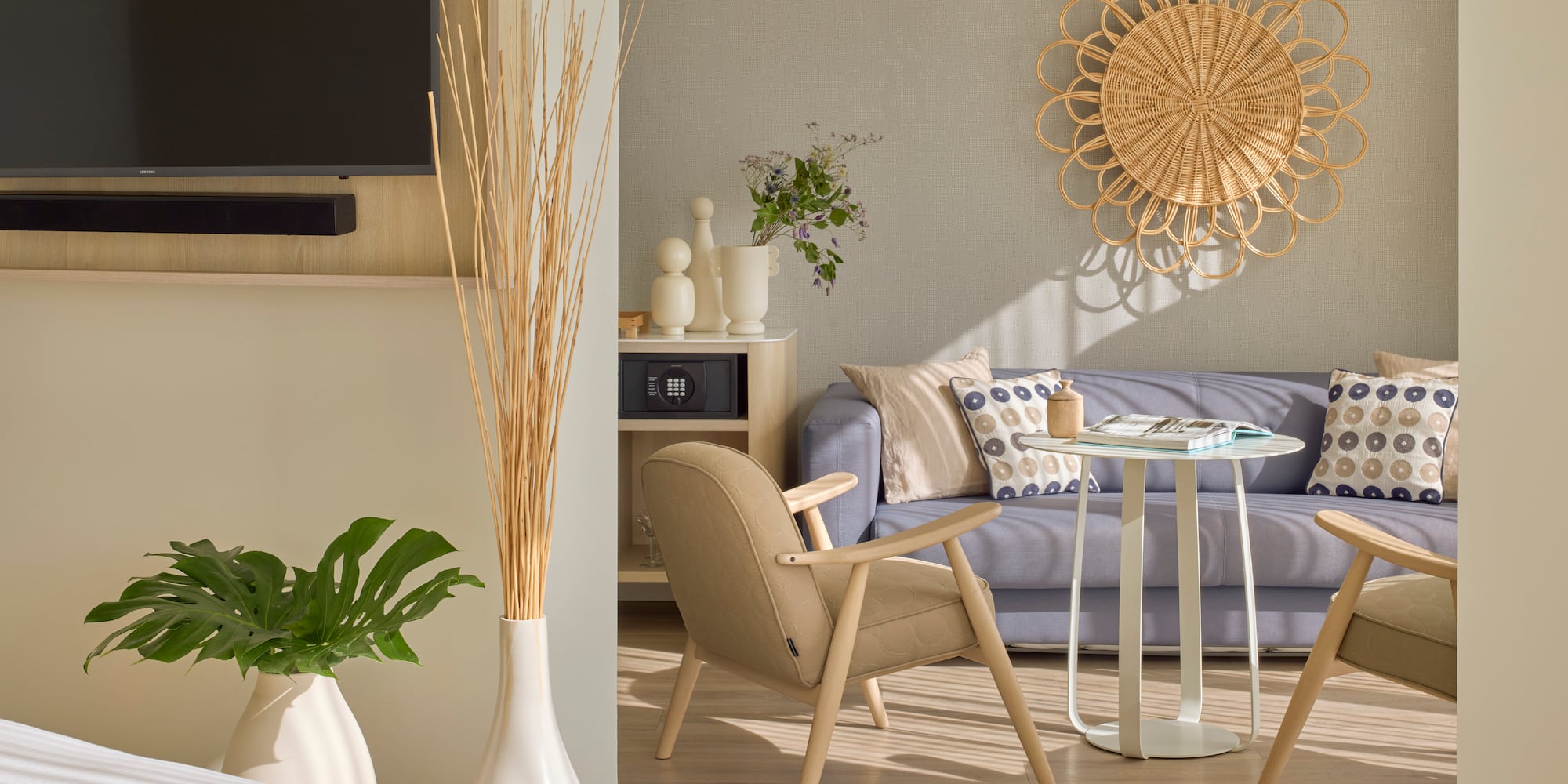 a room with a couch and a tv