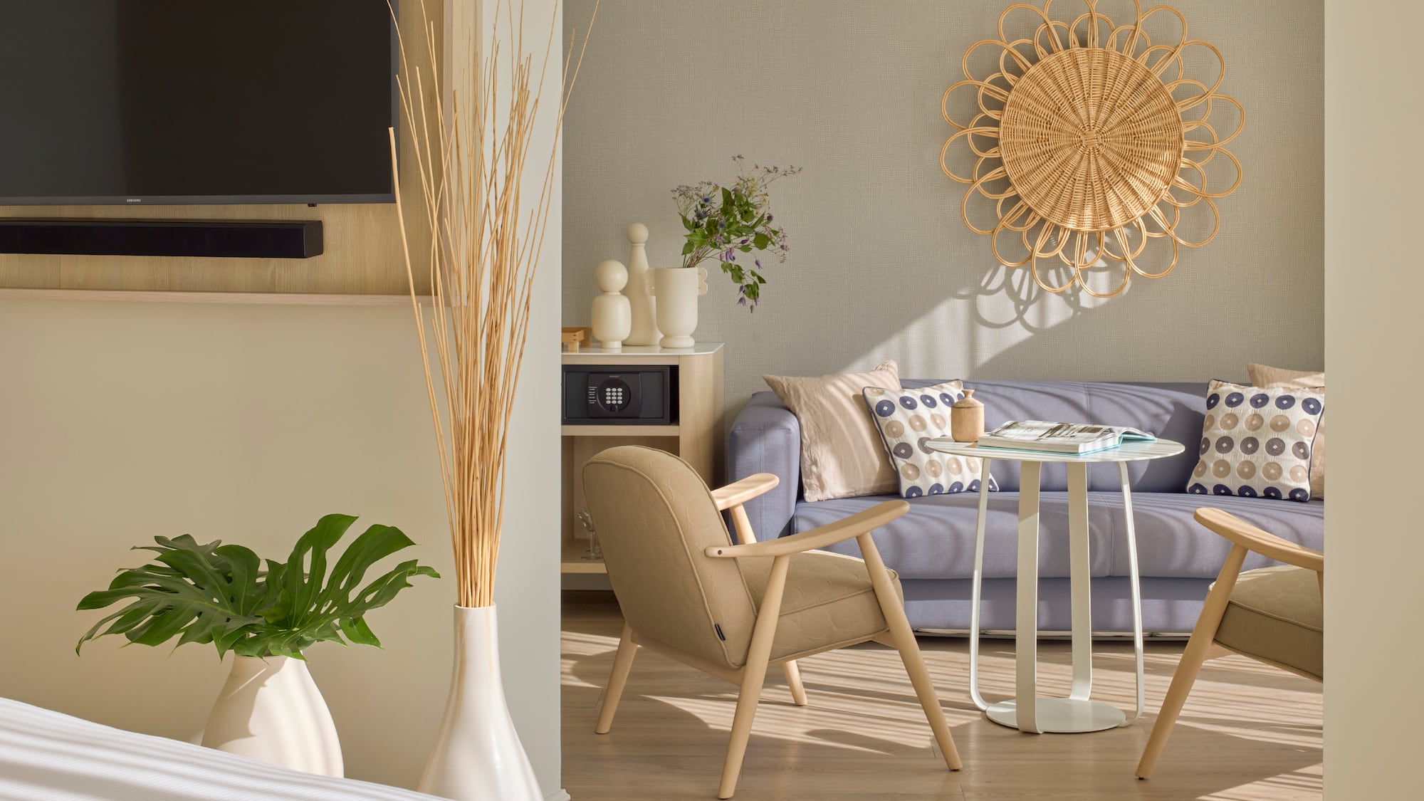 a room with a couch and a tv