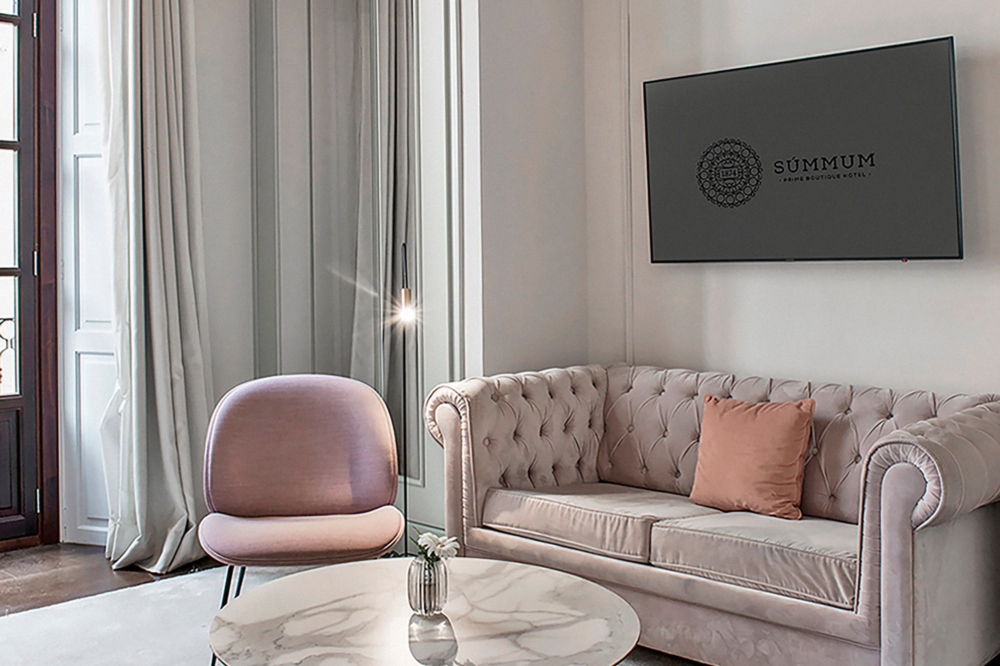 a living room with a couch and a coffee table