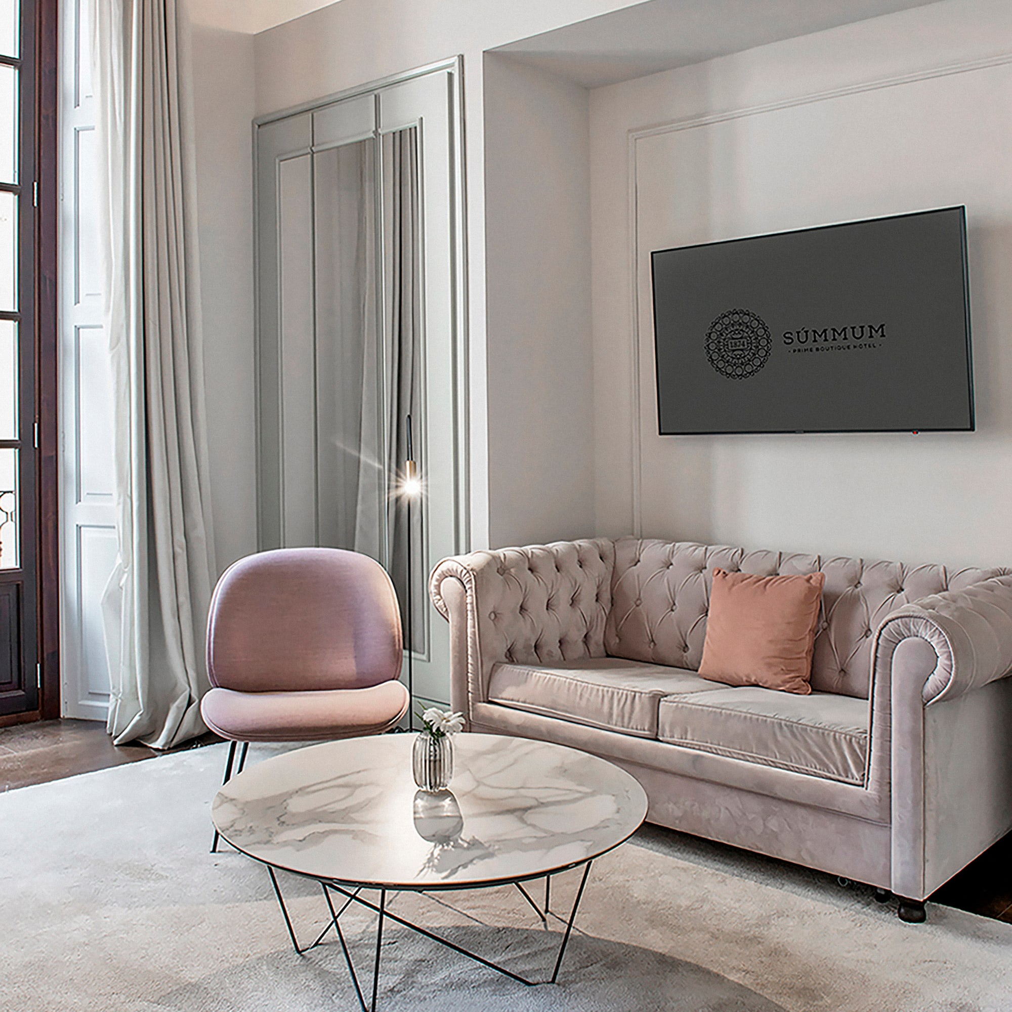 a living room with a couch and a coffee table