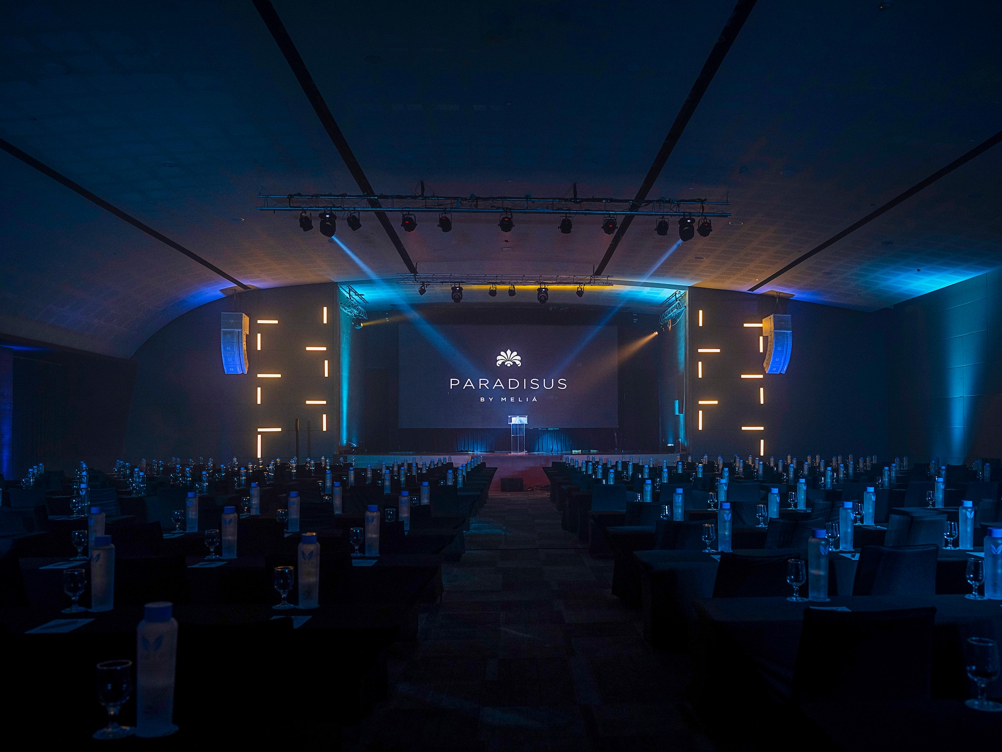 a large room with tables and chairs