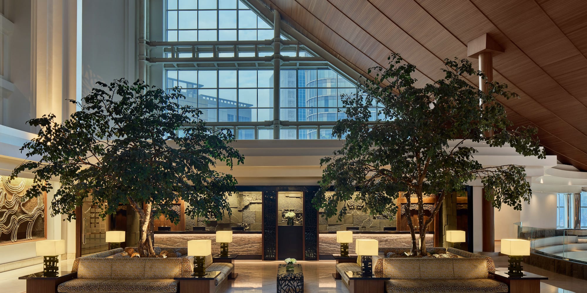 a room with trees in it