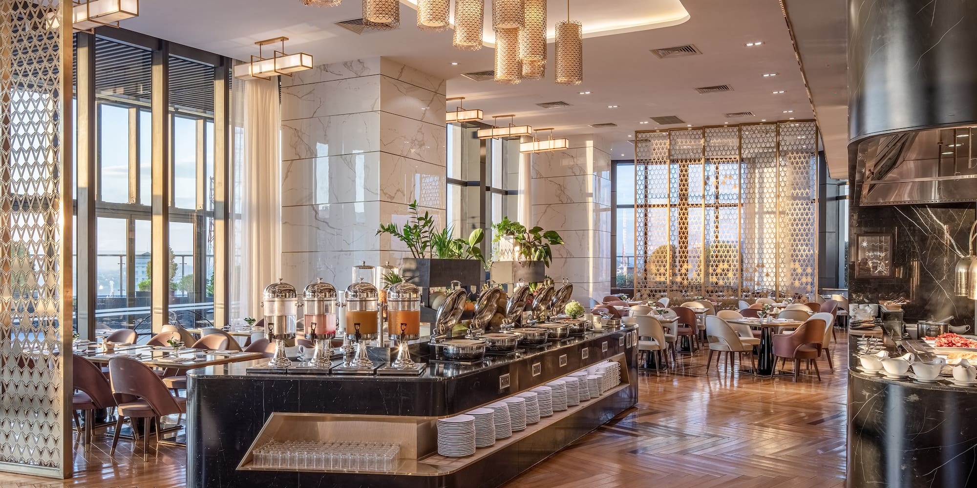 a restaurant with tables and chairs