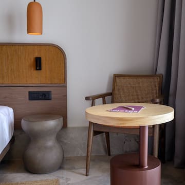 a chair and table in a room