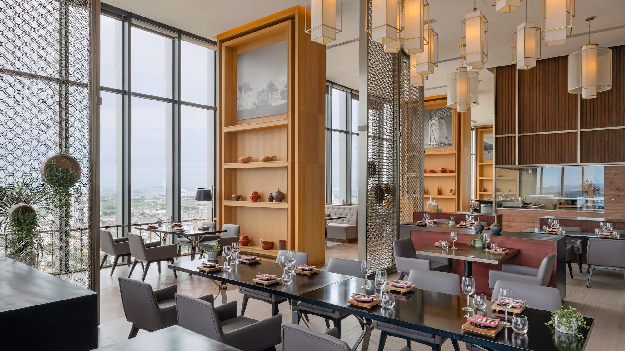 a restaurant with tables and chairs