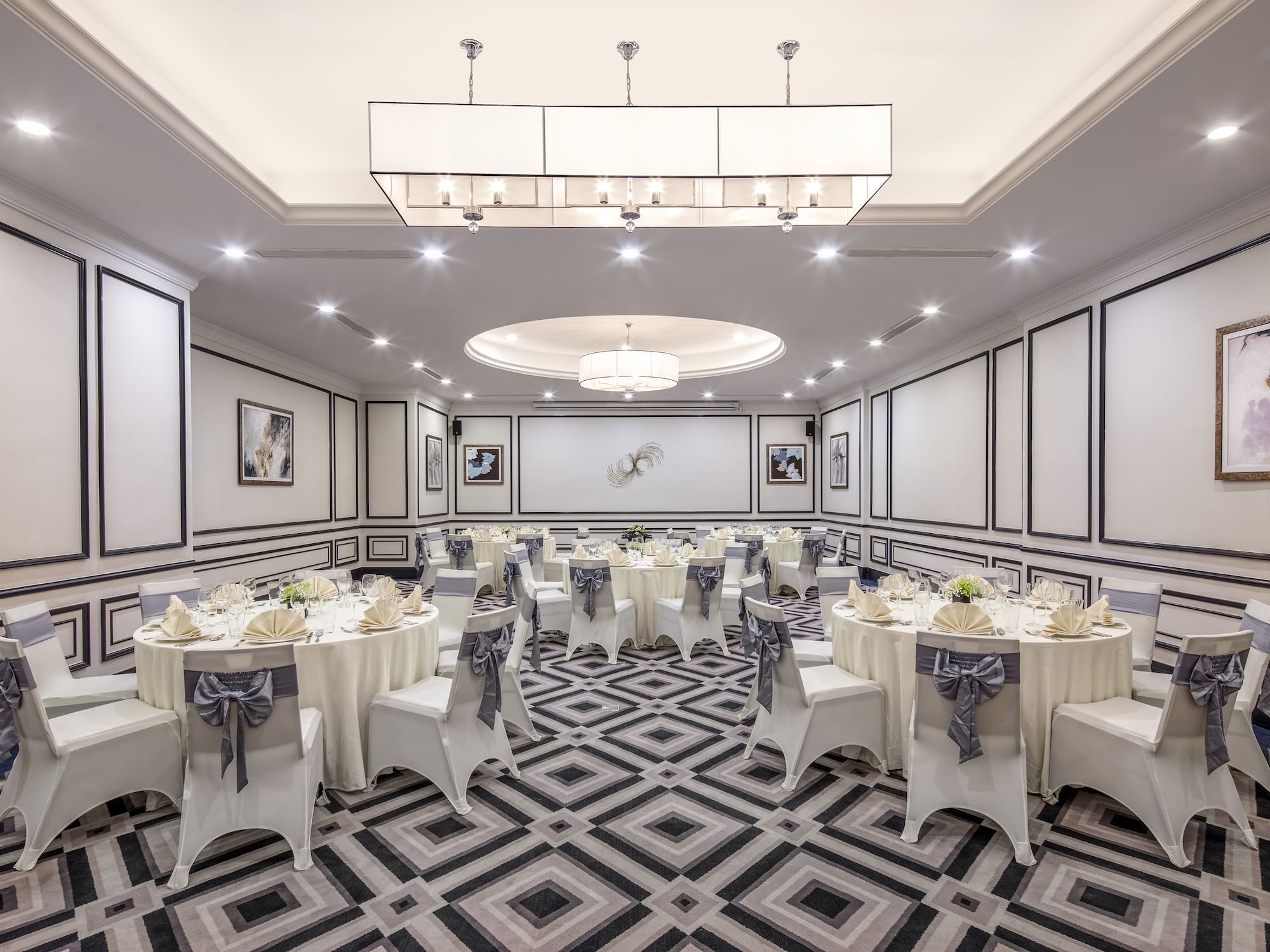 a room with tables and chairs