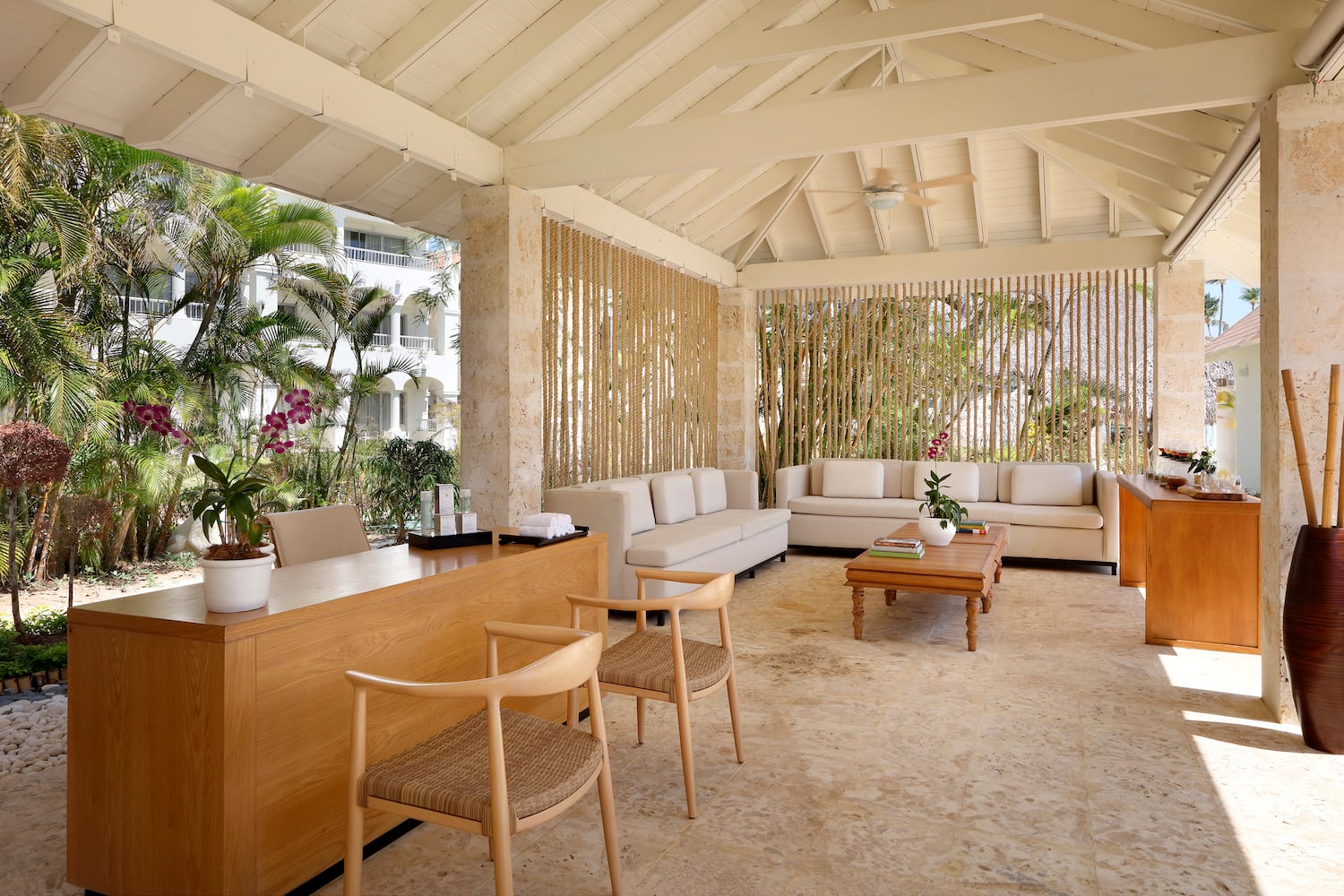 a room with a table and chairs