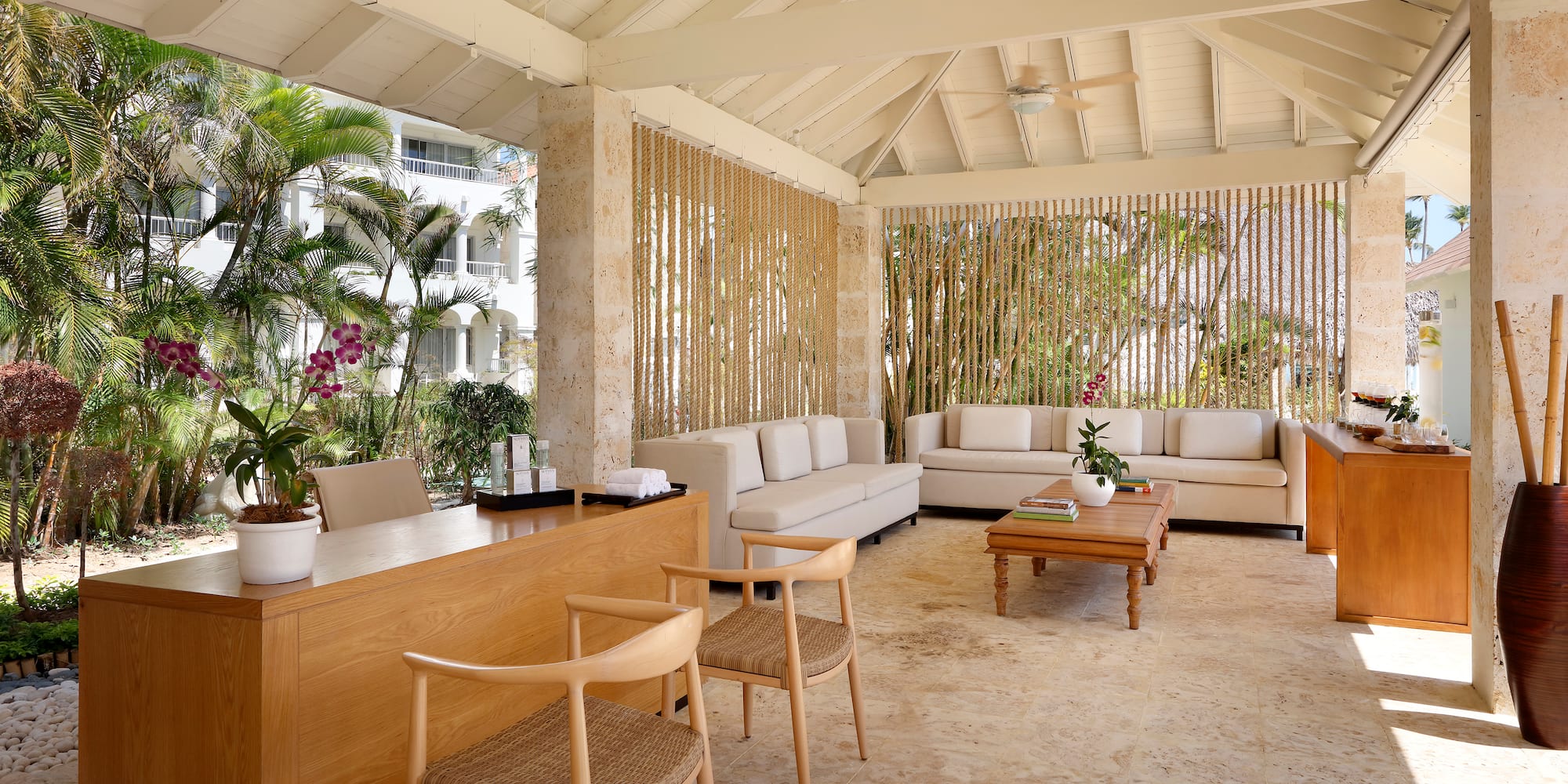 a room with a table and chairs