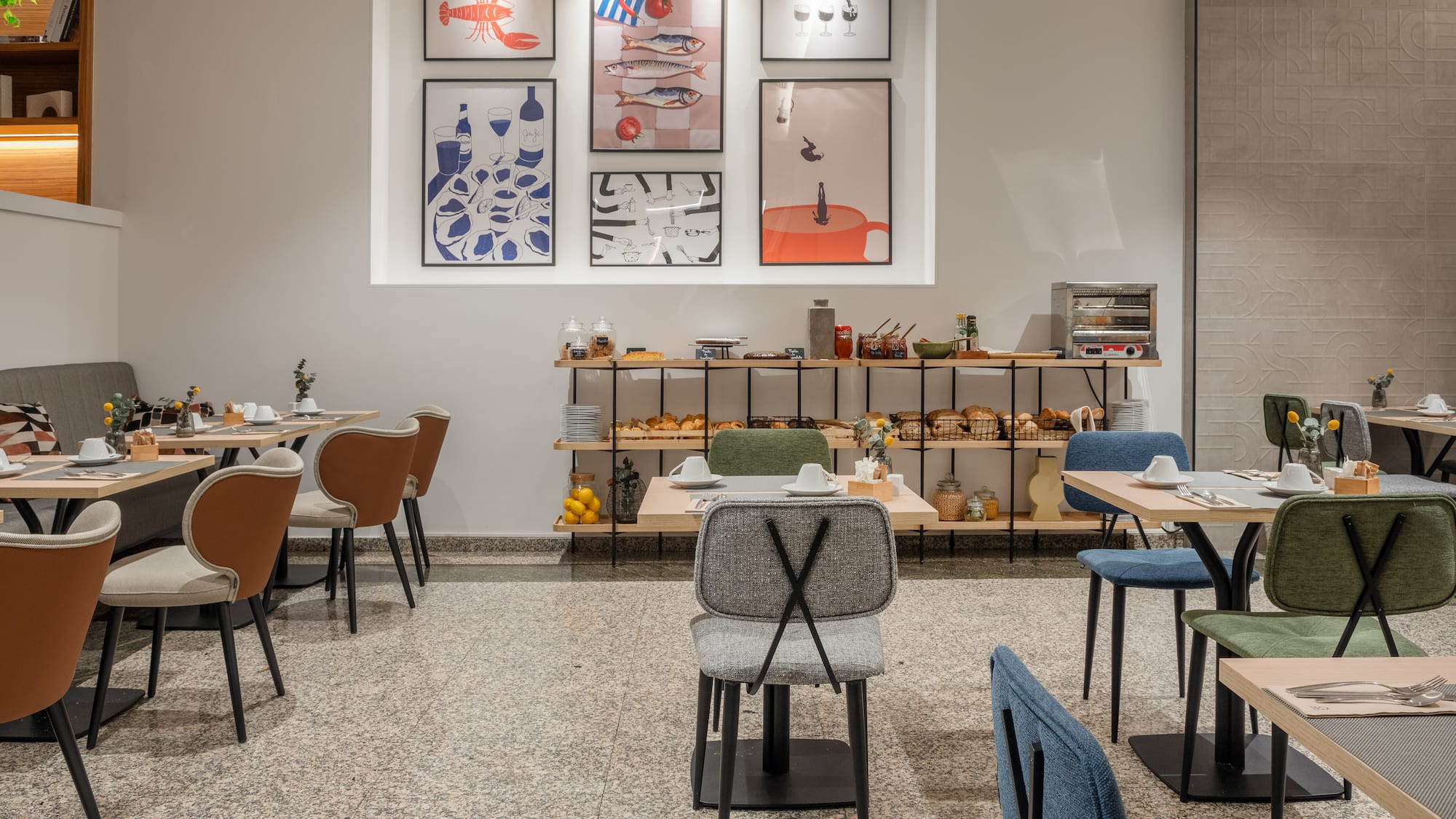 a room with tables and chairs