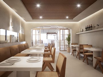 a room with tables and chairs