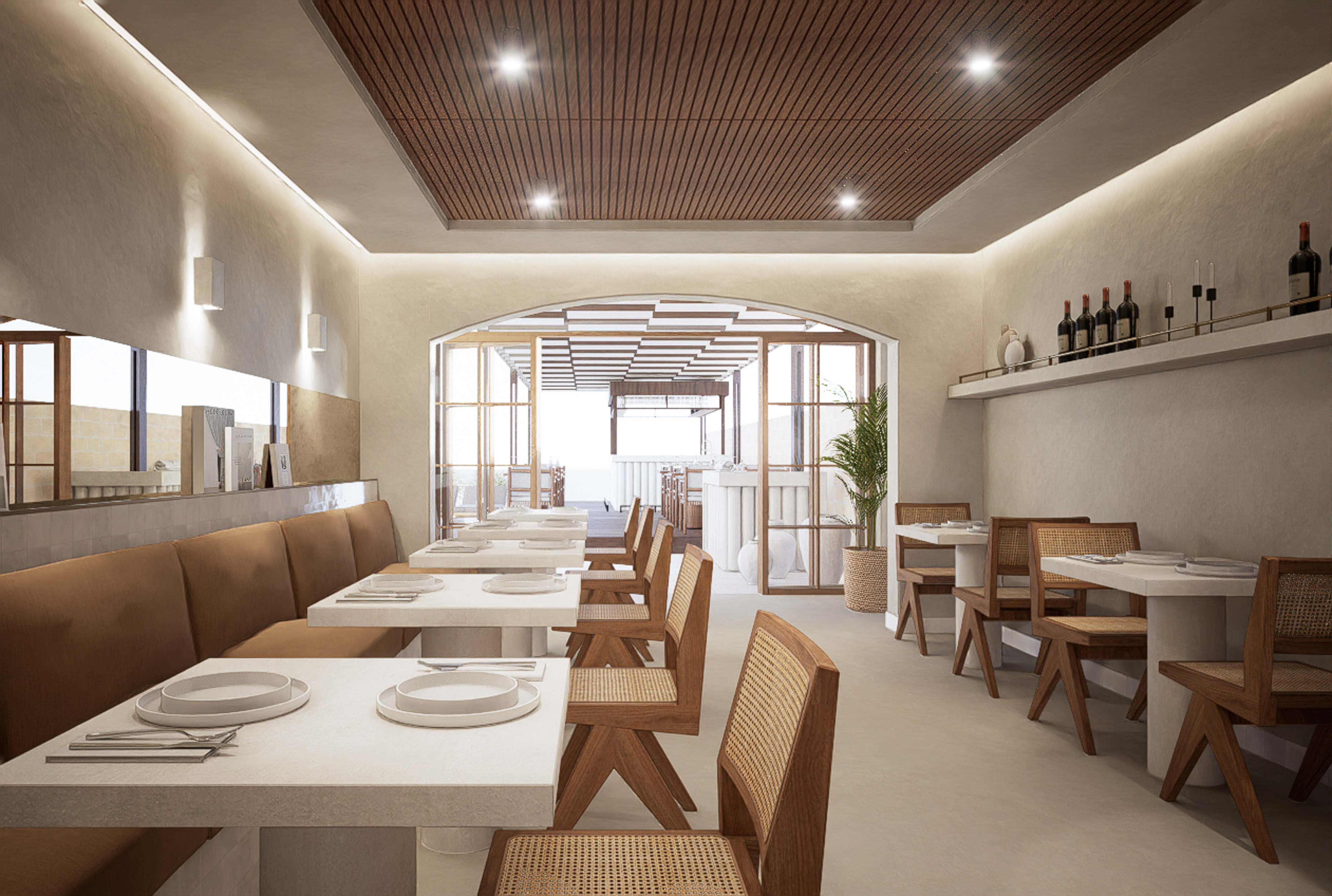 a room with tables and chairs