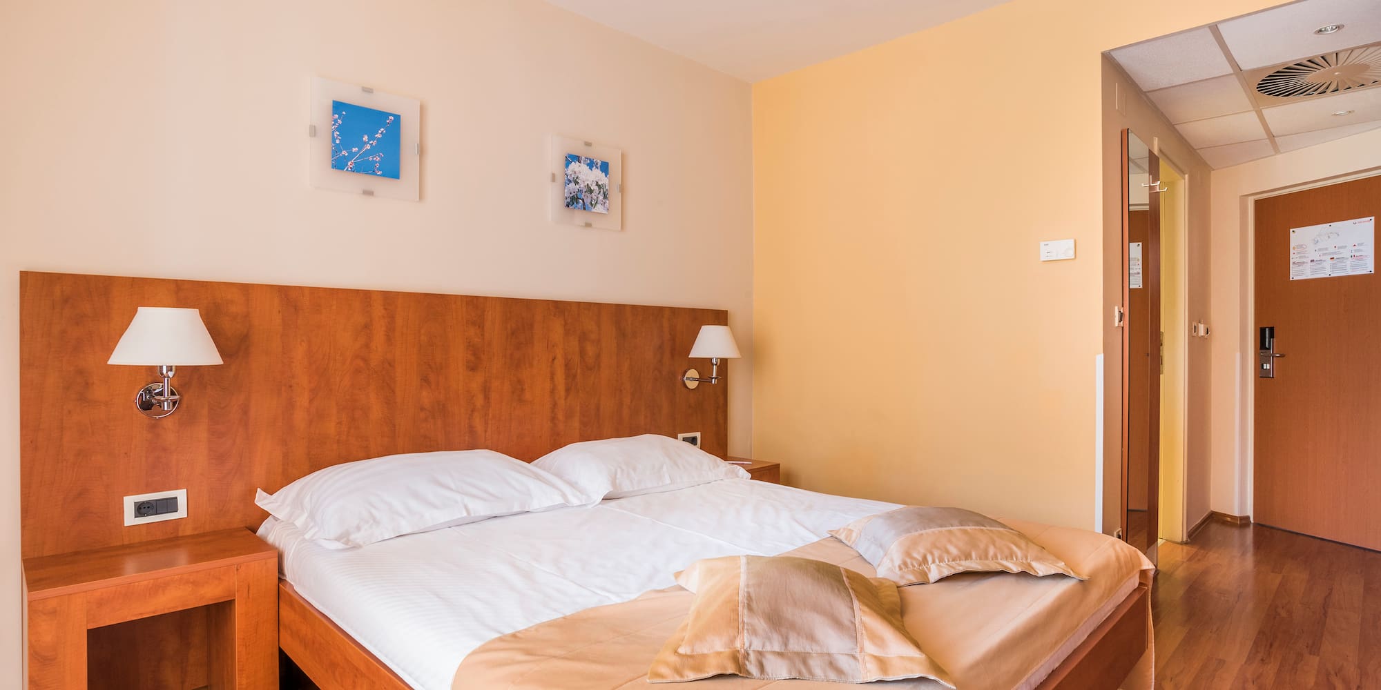 a bed with pillows on it