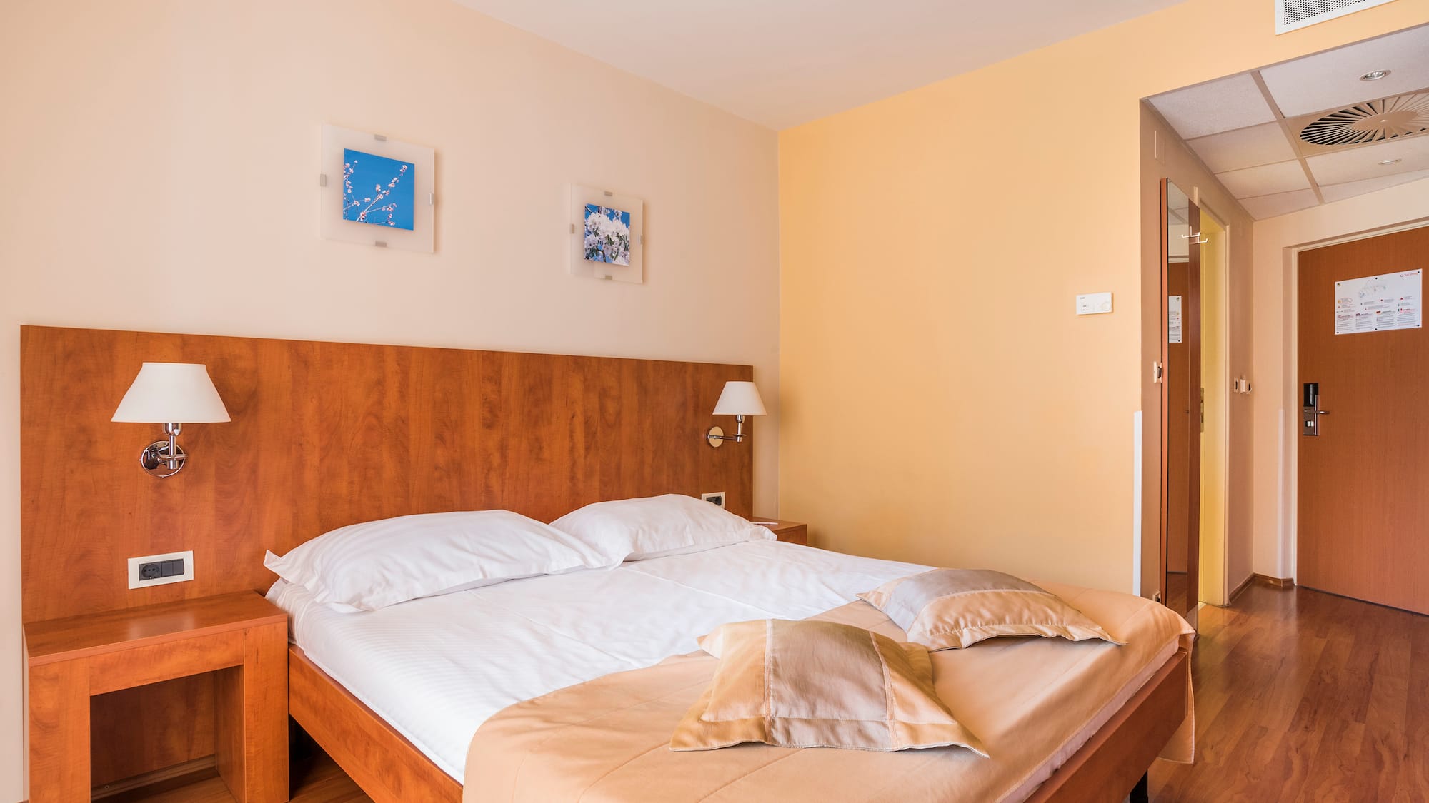 a bed with pillows on it