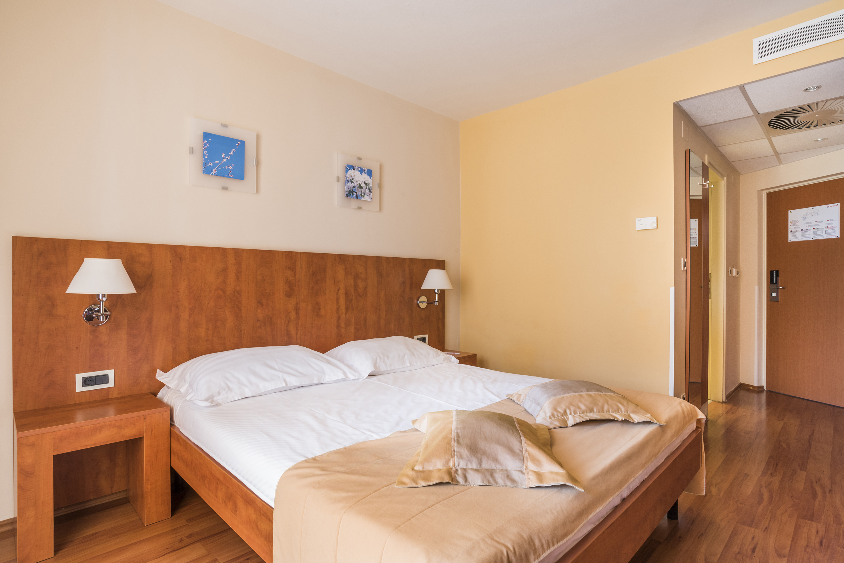 a bed with pillows on it