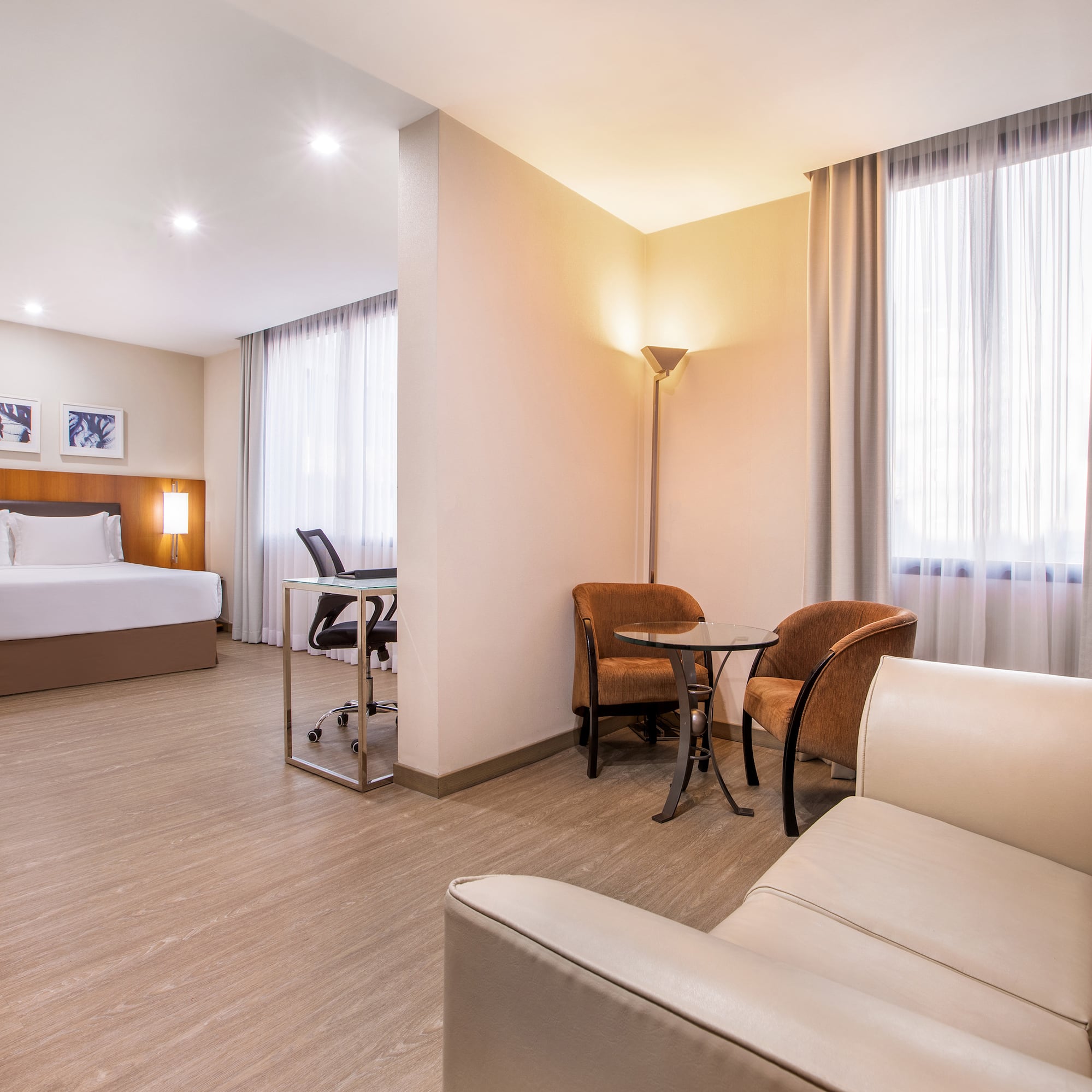 a room with a bed and a table